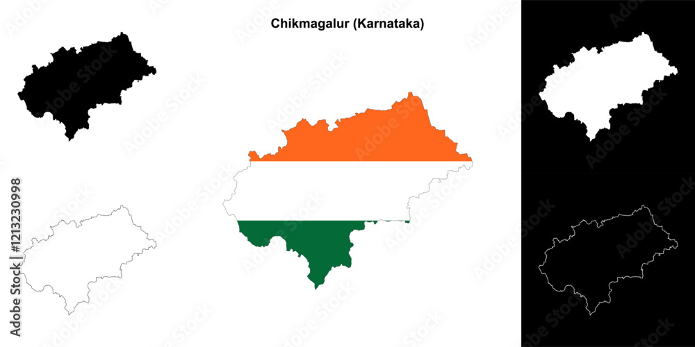 Fototapeta premium Chikmagalur district (Karnataka) outline map set
