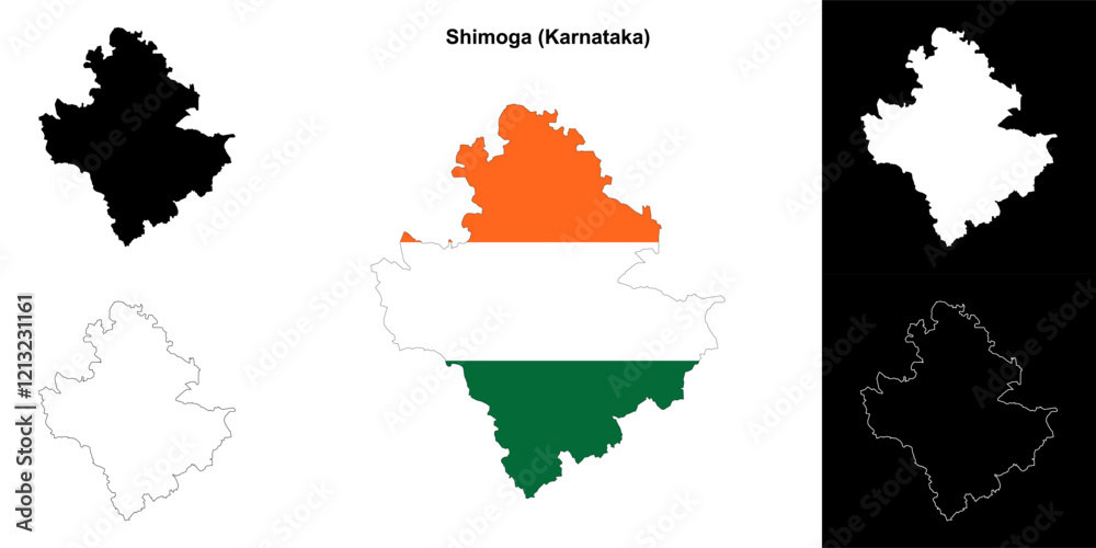 Fototapeta premium Shimoga district (Karnataka) outline map set