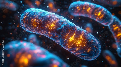 A futuristic digital display of chromosomal arrangement, showing genetic data and markers in vibrant colors. 231