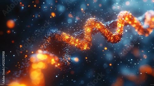 A futuristic genome sequence analysis, displaying individual gene structures with animations of DNA replication. 338