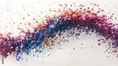 An artistic genome map showing different species with evolutionary differences in their genome sequences. 390