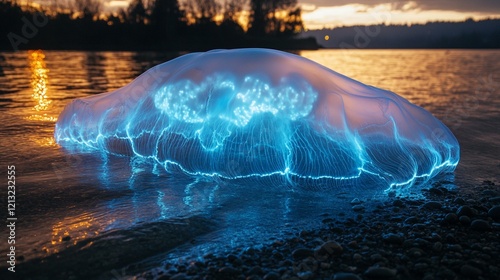 A bioluminescent butterfly fluttering through a night garden, its wings glowing softly. 449