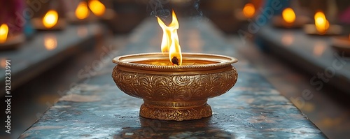 Gilded Indian Oil Lamp Diya for Ritual Ceremonies