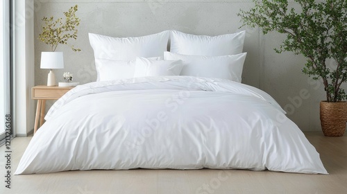 White bedding on bed in minimalist bedroom (1)