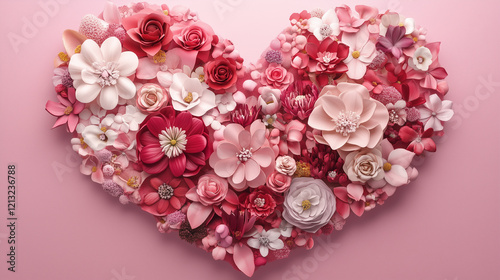 Beautiful Flowers in Heart Schape for Valentines Day Multicolored Romantic Flowers together Natural Background for Mothers Day Romantic Colorful Heart Beautiful Gift Card for International Womens Day