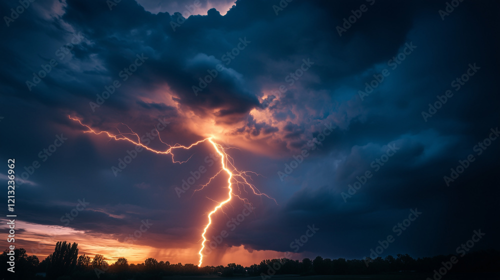 Obraz premium lightning strike during dark thunderstorm