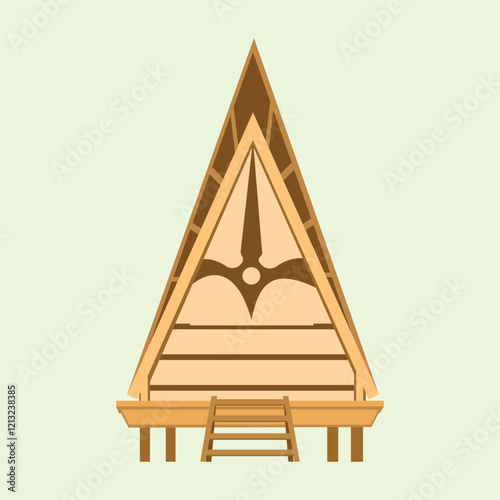 Flat illustration of wooden building icon for web design. illustration of a traditional Indonesian house. Unique and beautiful traditional houses. Design elements of house building