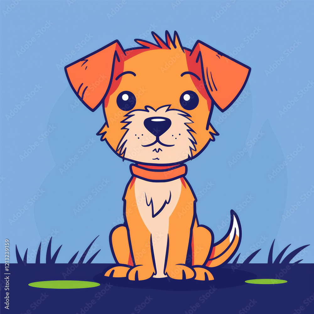 Fototapeta premium Cute puppy with colorful collar sitting on grass, looking playful