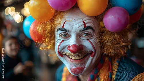 Happy kids with clown on birthday party