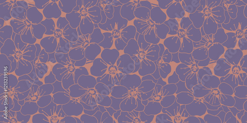 Elegant mauve floral pattern featuring overlapping stylized blossoms in a muted rose tone.  Perfect for textile design, wallpaper, branding, or website backgrounds.