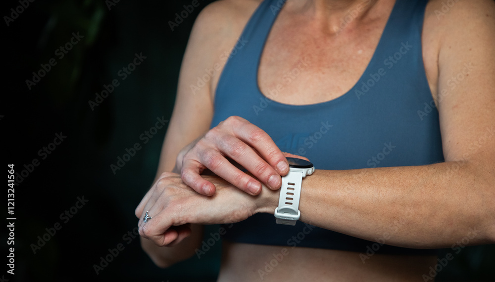 woman ready for a workout setting digital clock woman ready for a workout setting digital clock
