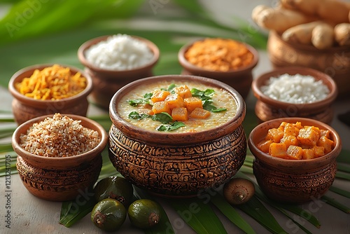 Happy Pongal Holiday Greeting with Cultural Elements