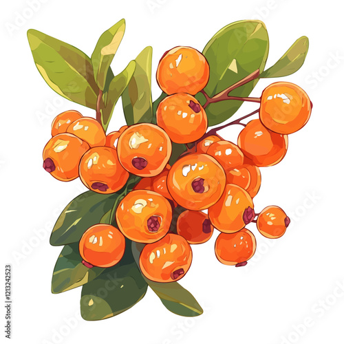 Midyim Berry Plant with Fruit – Soft Watercolor Vector Illustration for Artistic Projects  
