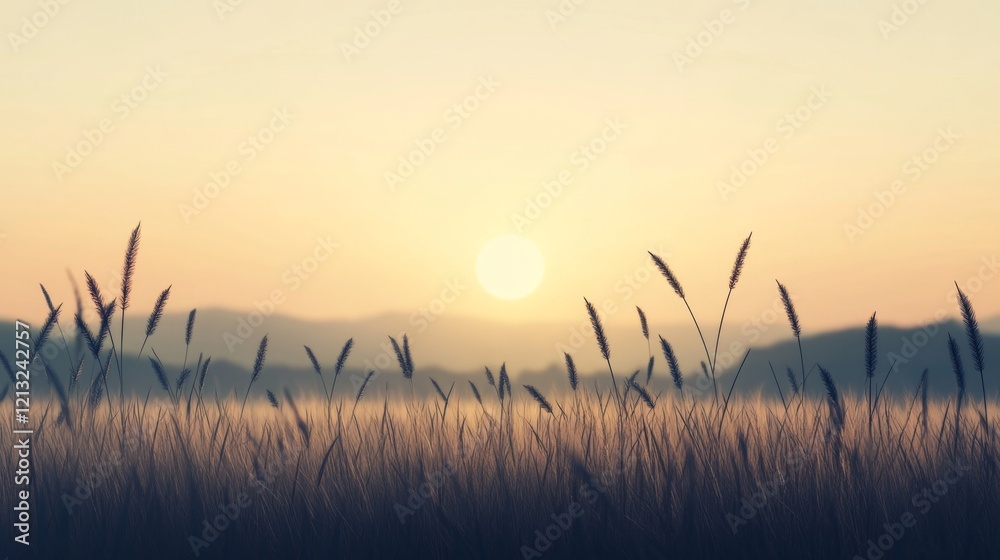 Obraz premium Serene sunset over a field of tall grass.