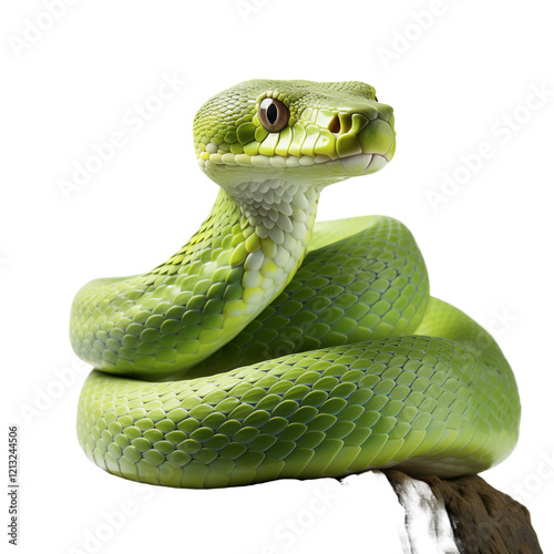 Green Snake Isolated On White Background	