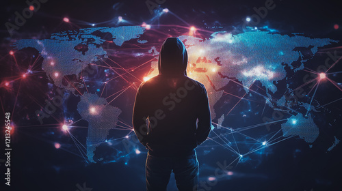 Hacker are planning to hack and attack networks and cyber security systems.team people innovation connection of line from nail node to node on map background , networking concept