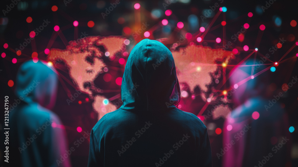 Hacker are planning to hack and attack networks and cyber security systems.team people innovation connection of line from nail node to node on map background , networking concept Hacker are planning to hack and attack networks and cyber security systems.team people innovation connection of line from nail node to node on map background , networking concept