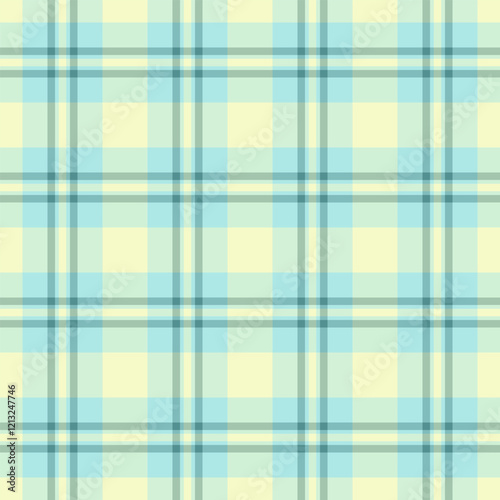 Pastel plaid pattern. Seamless, soft blue and yellow checkered texture. Ideal for textile prints, website backgrounds, or packaging design.  Versatile and calming aesthetic.