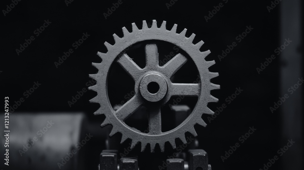 Close-up of a single metallic gear. Close-up of a single metallic gear.