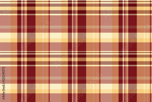 Handmade fabric plaid pattern, 1950s textile seamless check. Herringbone tartan texture background vector in red and amber colors.