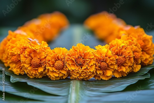 Mango Leaf and Marigold Flower Garland for Indian Hindu Rituals