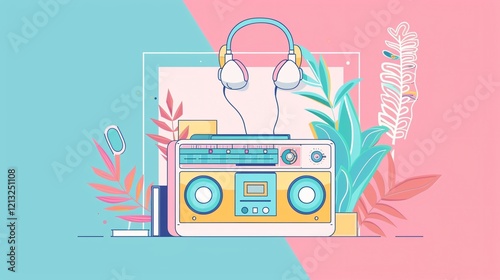 Modern Radio Music Player with Earphones Vector Illustration