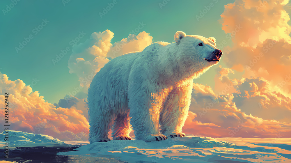 A pure white snow bear at the poles. Arctic Desert. Illustration A pure white snow bear at the poles. Arctic Desert. Illustration