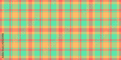 Plain check plaid background, trendy texture fabric vector. Large tartan textile seamless pattern in orange and pastel colors.