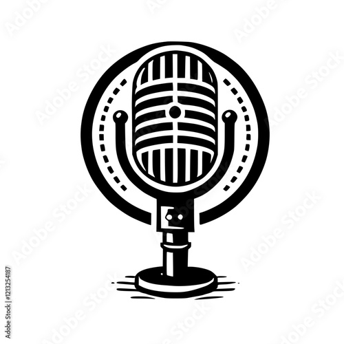 Vintage Microphone: Retro Audio Recording Studio Podcast Broadcast Communication Design Vector Graphic