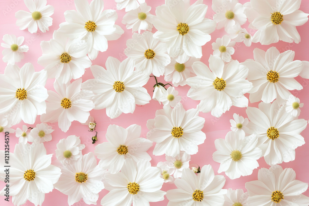Elegant White Daisy Flowers Arranged on a Soft Pink Background for Feminine and Romantic Design Projects Elegant White Daisy Flowers Arranged on a Soft Pink Background for Feminine and Romantic Design Projects