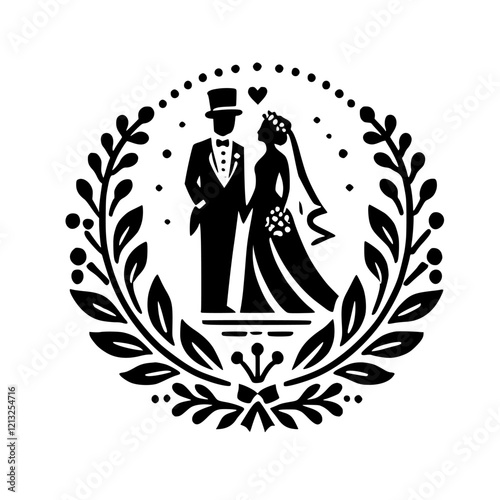 Elegant Black and White Wedding Couple Illustration: A Symbol of Love and Commitment