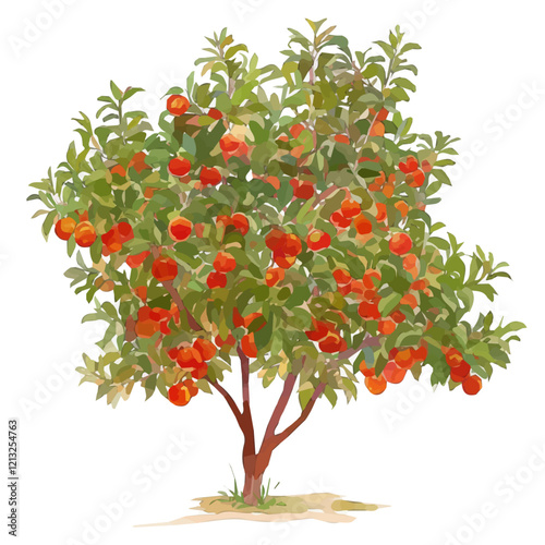 Nectarine Tree with Fruit – Watercolor Illustration, Vibrant Orchard Scene, Lush Green Foliage with Ripe Nectarines, Botanical Digital Painting  
