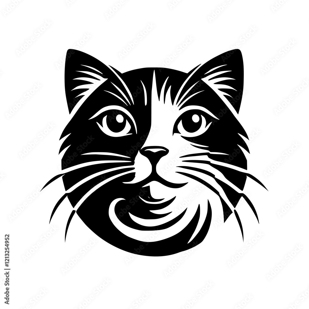 Fototapeta premium Elegant Black and White Cat Portrait: A Stylish and Whimsical Feline Illustration