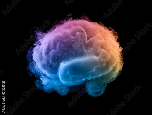 A glowing human brain surrounded by swirling rainbow colors, representing a shift from negative to positive mental energy.


