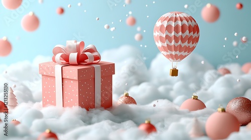 Paper art a gift box falling from the sky, representing festive giving and holiday spirit.