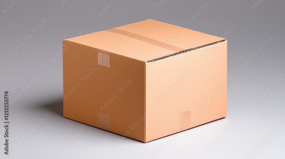 Obraz premium Square Cardboard Box on Gray Background; Shipping, Delivery Concept
