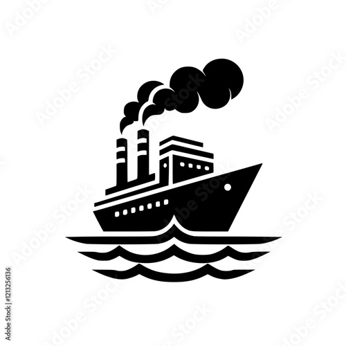 Vintage Steamship Icon: Black and White Maritime Vessel Illustration. Perfect for travel, nautical, and transportation designs.