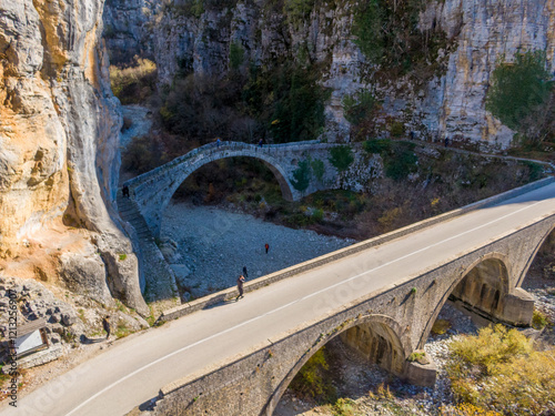 Old Kokkori - Noutsou arched stone bridge on Vikos canyon, Zagorohoria, Greece photo