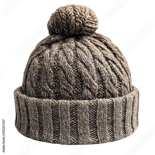 Grey Knitted Winter Beanie Hat with Pom Pom photo