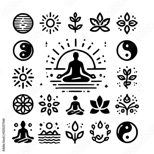 Find Your Inner Peace: A Collection of Yoga and Meditation Symbols for Mindfulness and Serenity
