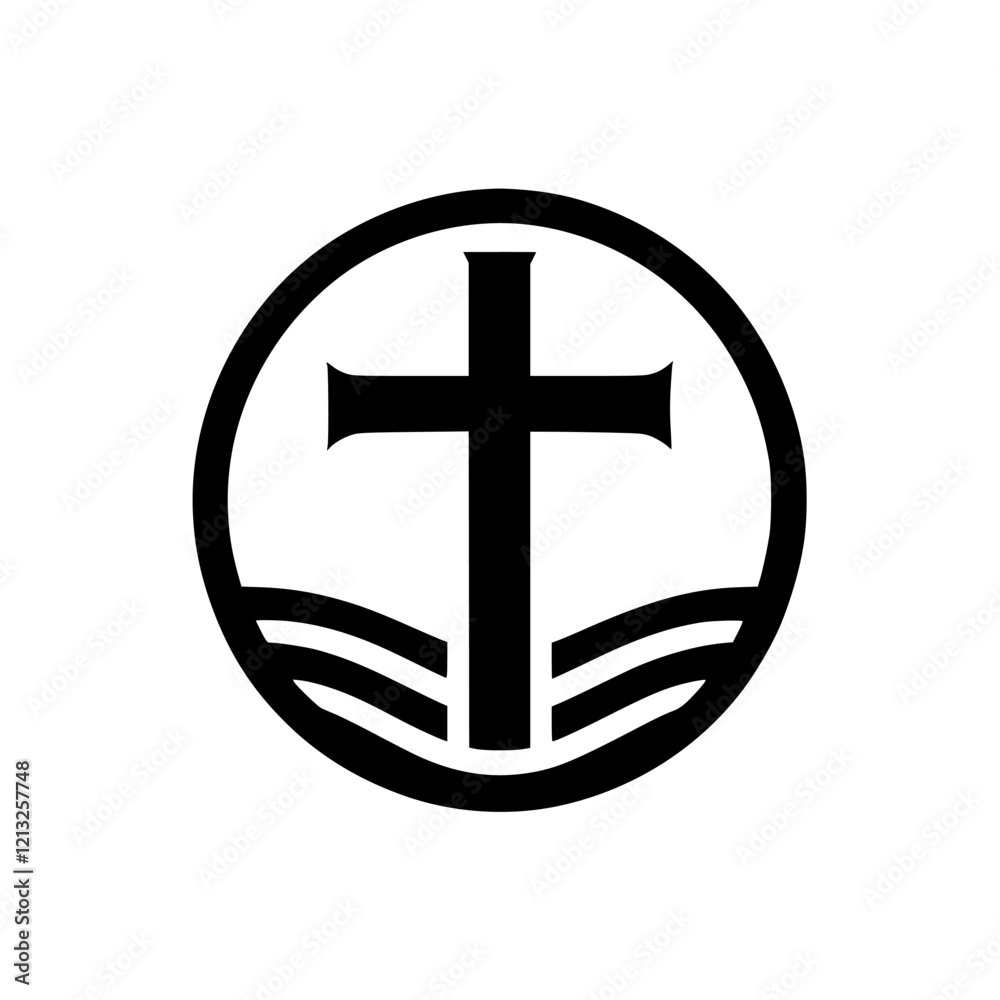 Christian Cross Symbol with Waves: A Minimalist Religious Design Christian Cross Symbol with Waves: A Minimalist Religious Design