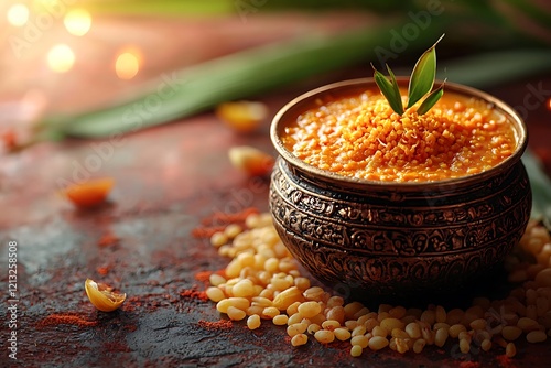Pongal Holiday Greeting with Traditional Harvest Festival Elements