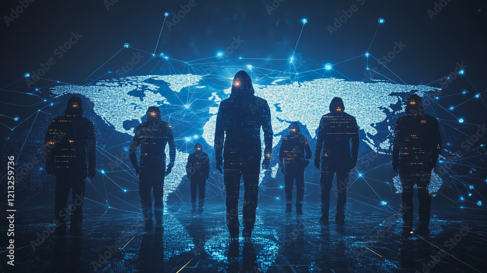 Fototapeta premium Hacker are planning to hack and attack networks and cyber security systems.team people innovation connection of line from nail node to node on map background , networking concept