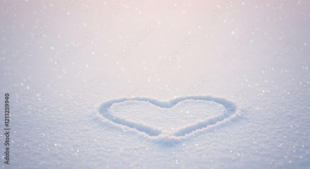 Frozen heart in a winter wonderland. Snowflakes fall on a pristine snowdrift. Winter love. Frozen heart in a winter wonderland. Snowflakes fall on a pristine snowdrift. Winter love.