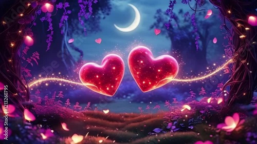 valentines day background two hearts at night with moon
