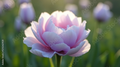 A delicate eustoma (lisianthus) with soft, ruffled lavender, pink, or white petals. Its luxurious, layered form and elegant finish create a serene, graceful focal point in any garden.