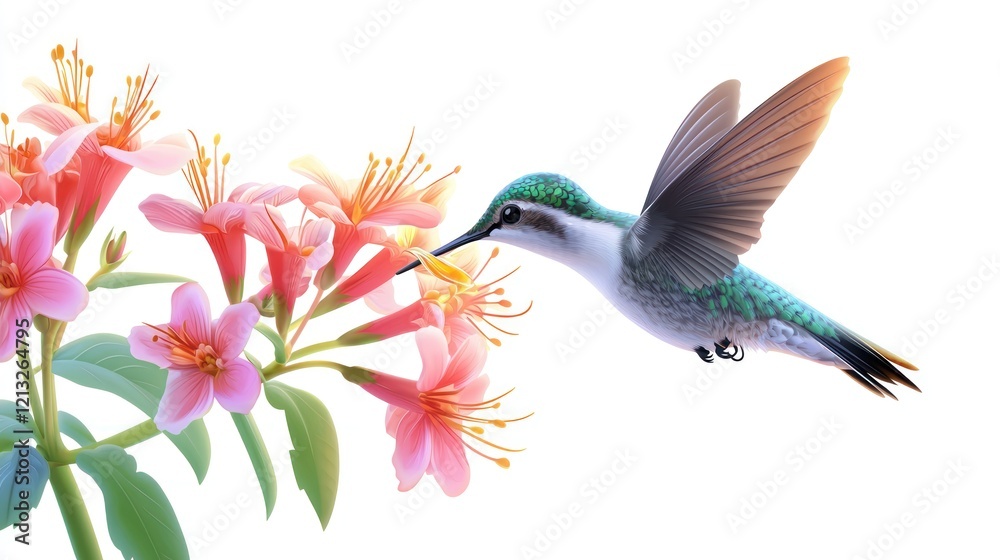 Obraz premium Hummingbird and Pink Flowers