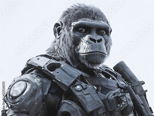 Gorilla Soldier: Monochromatic Futuristic Armor Portrait photo