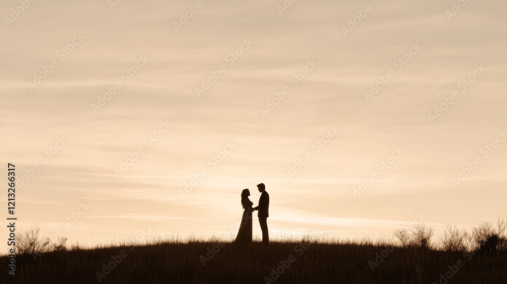 Silhouette of a couple holding hands at sunset on a hill. (1) Silhouette of a couple holding hands at sunset on a hill. (1)