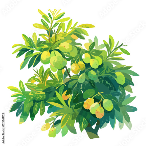 Pili Tree with Fruit | Artistic Watercolor-Style Flat Vector Design.  
